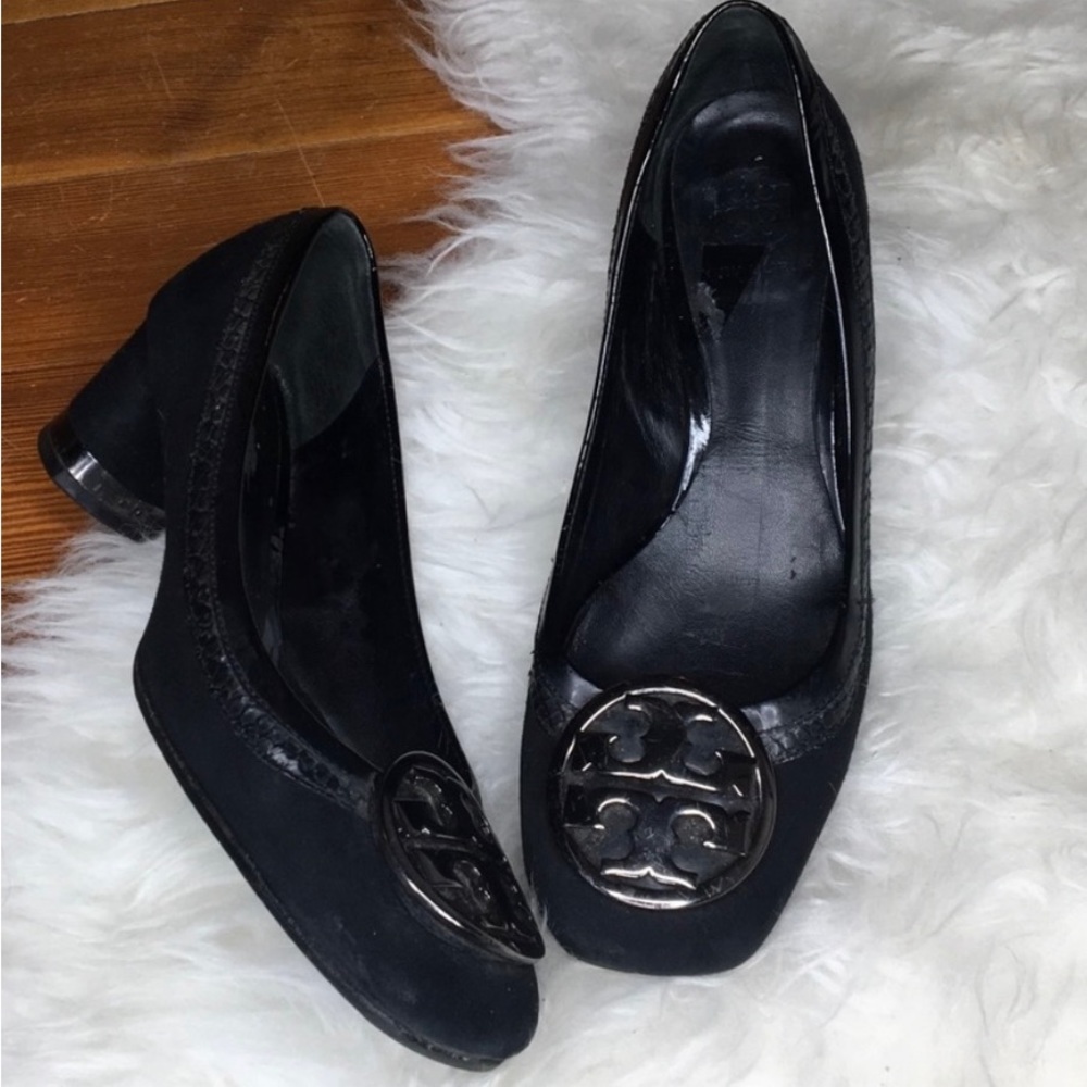Tory Burch Black Heels with Silver Logo